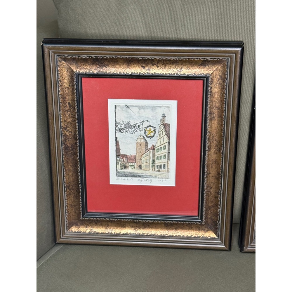 Pair of Signed Inge Reith & G. Miko Etchings Dinkelsbühl Germany Medieval Town - Picture 2 of 13